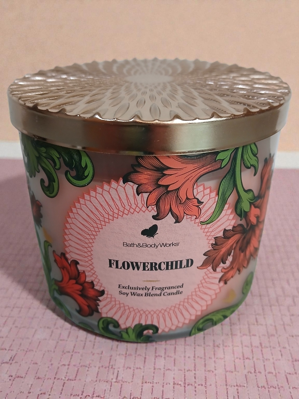 Bath & Body Works Flowerchild Candle - Pink, Green, Gold